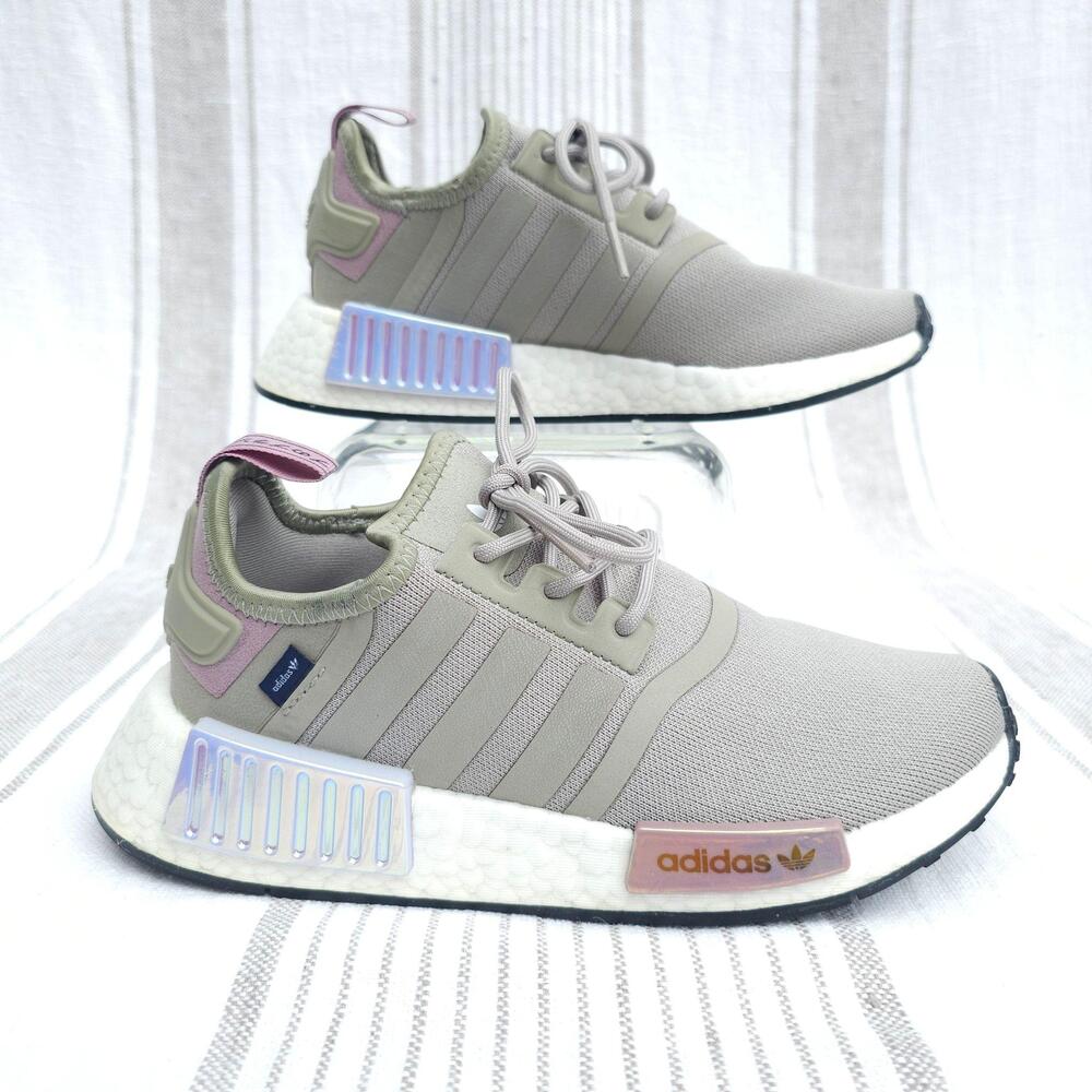 Adidas NMD_R1 Boost Sneakers Shoes Womens Size 5 Feather Grey Violet Iridescent